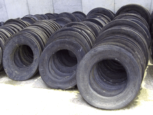 Lorry Tyre SideWalls stack clean and dry taking up minimal space ready for the next silage clamp. They are easily moved 50 at a time with pallet forks. 50 tyre walls will cover 50 square metres of silage